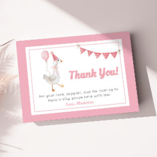 Gekke Goose Roze Meisje Verjaardag Dank u kaart