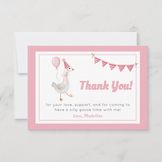 Gekke Goose Roze Meisje Verjaardag Dank u kaart (Voorkant)