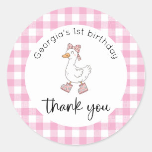 Gekke Goose Roze Verjaardag Bedankt Ronde Sticker