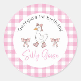 Gekke Goose Roze Verjaardag Ronde Sticker