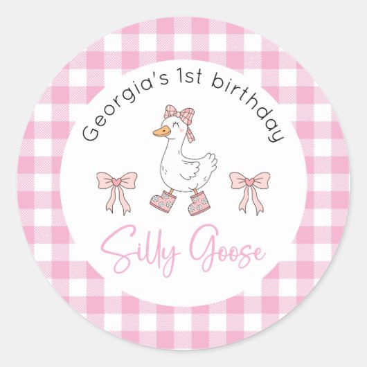 Gekke Goose Roze Verjaardag Ronde Sticker (Voorkant)