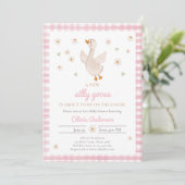Gekke Goose Spring Daisy Gingham Girl Baby shower Kaart (Staand voorkant)