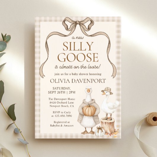 Gekke Goose Storybook Herfst Gingham Baby shower Kaart