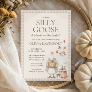 Gekke Goose Storybook Herfst Gingham Baby shower Kaart