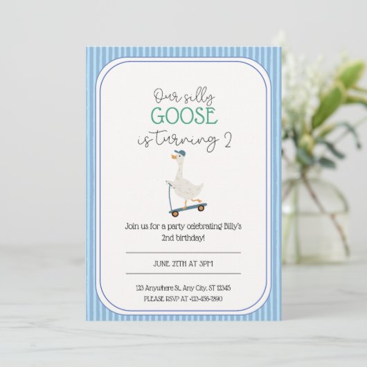 Gekke Goose Verjaardag uitnodiging (Staand voorkant)