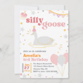 Gekke Goose Verjaardag Uitnodiging Roze Meisjes (Voorkant)