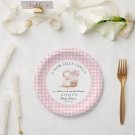 Gekke Goose Waterverf Meisje Baby shower Papieren Bordje