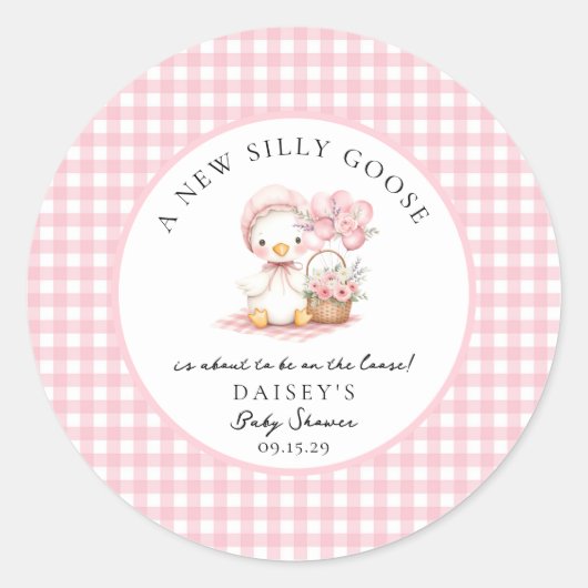 Gekke Goose Waterverf Meisje Baby shower Ronde Sticker (Voorkant)