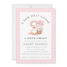 Gekke Goose Waterverf Meisje Baby shower Uitnodigi