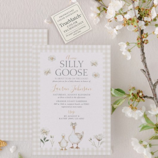 Gekke Goose Whimsical Beige Gingham Baby shower Kaart