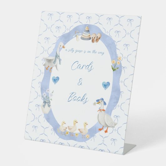 Gekke Goose Whimsical Bow Baby Boy Shower Reclamebord Met Voetstuk (Voorkant)