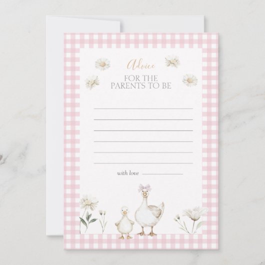 Gekke Goose Whimsical Pink Baby shower Advies Kaar (Voorkant)