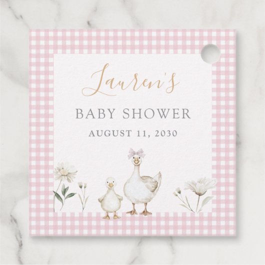 Gekke Goose Whimsical Pink Bow Baby Girl Shower Bedankjes Labels (Achterkant)