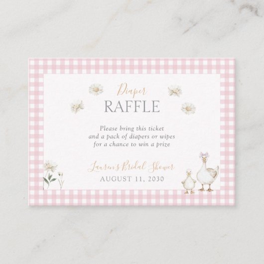Gekke Goose Whimsical Roze Luier Raffle Shower Informatiekaartje (Voorkant)