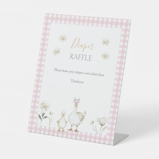 Gekke Goose Whimsical Roze Luier Raffle Shower Reclamebord Met Voetstuk (Voorkant)