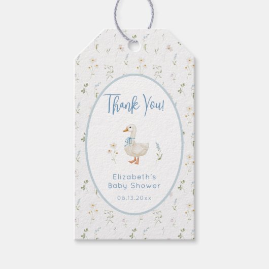 Gekke Goose Wildflower Blue Bow Baby shower Cadeaulabel (Voorkant)