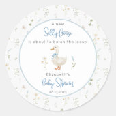 Gekke Goose Wildflower Blue Bow Baby shower Ronde Sticker (Voorkant)