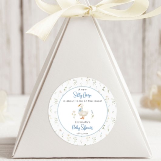 Gekke Goose Wildflower Blue Bow Baby shower Ronde Sticker