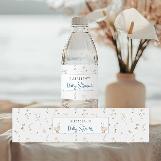 Gekke Goose Wildflower Blue Bow Baby shower Waterfles Etiket