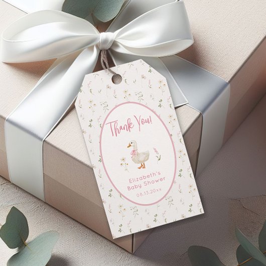 Gekke Goose Wildflower Pink Bow Baby shower Cadeaulabel