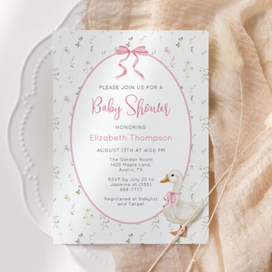 Gekke Goose Wildflower Pink Bow Baby shower Kaart