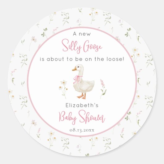 Gekke Goose Wildflower Pink Bow Baby shower Ronde Sticker (Voorkant)
