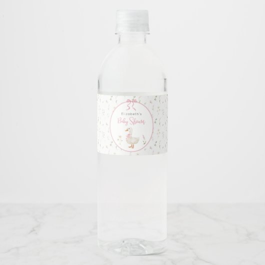Gekke Goose Wildflower Pink Bow Baby shower Waterfles Etiket (Voorkant)