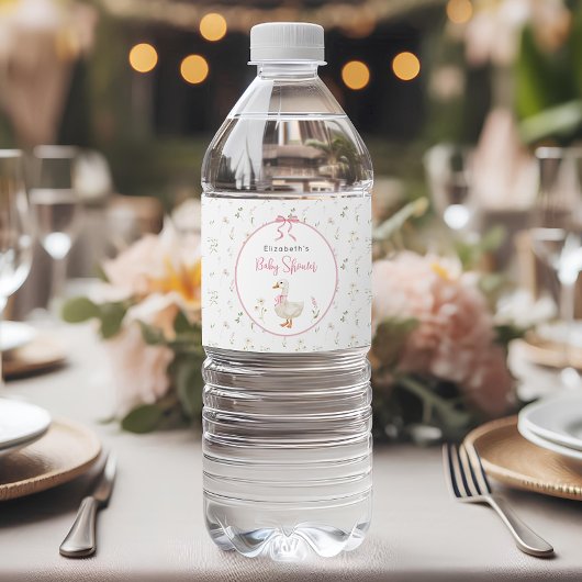 Gekke Goose Wildflower Pink Bow Baby shower Waterfles Etiket