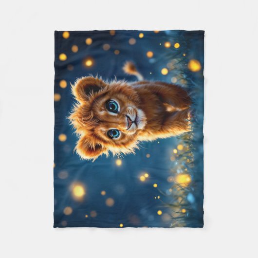 Gekke gouden leeuwenwelp in een droomachtige scène fleece deken (Voorkant)