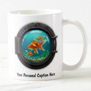 Gekke goudvis in een patrijspoort koffiemok