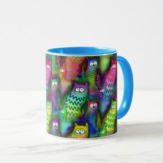 Gekke Graphic Art Cats Kleurrijke geschenkkoffie Mok (Voorkant rechts)
