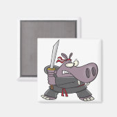 gekke grappige ninja hippo cartoon magneet (Voorkant / Achterkant)