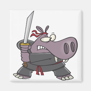 gekke grappige ninja hippo cartoon magneet