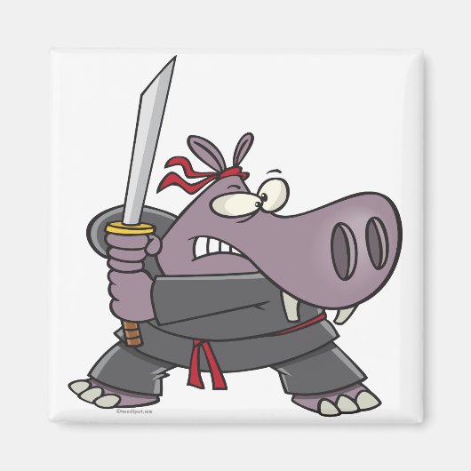 gekke grappige ninja hippo cartoon magneet (Voorkant)