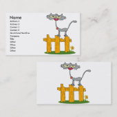 gekke grijze kat op een hek-cartoon visitekaartje (Voorkant / Achterkant)