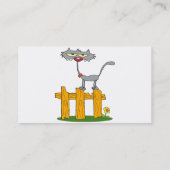 gekke grijze kat op een hek-cartoon visitekaartje (Achterkant)