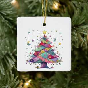 Gekke grillige kerstboom, heldere kleuren Cera Keramisch Ornament