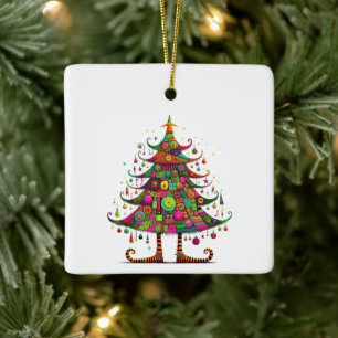 Gekke grillige kerstboom, heldere kleuren keramisch ornament