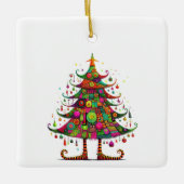 Gekke grillige kerstboom, heldere kleuren keramisch ornament (Voorkant)