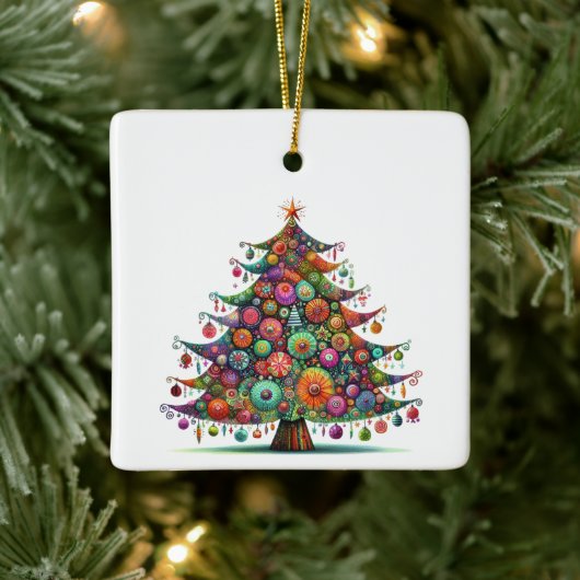 Gekke grillige kerstboom, heldere kleuren keramisch ornament (Boom)