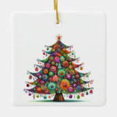 Gekke grillige kerstboom, heldere kleuren keramisch ornament (Voorkant)