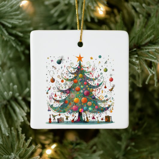 Gekke grillige kerstboom, heldere kleuren keramisch ornament (Boom)