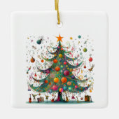 Gekke grillige kerstboom, heldere kleuren keramisch ornament (Voorkant)