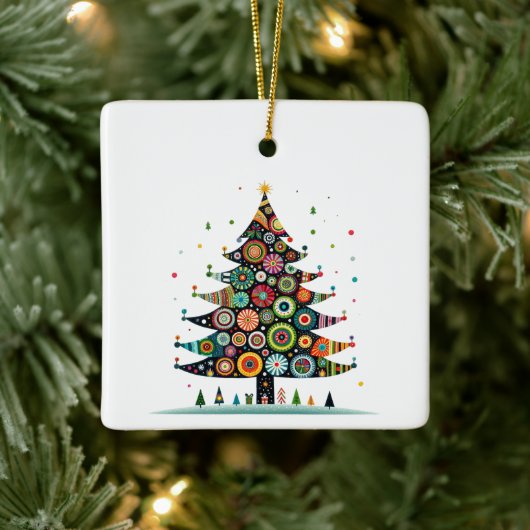 Gekke grillige kerstboom, heldere kleuren keramisch ornament (Boom)