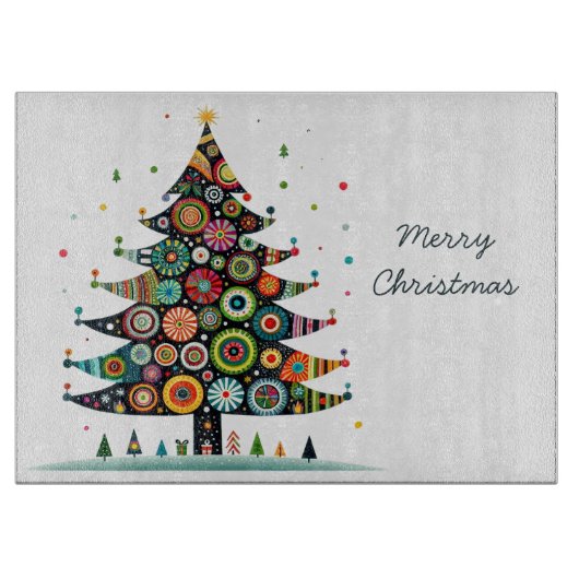 Gekke grillige kerstboom, heldere kleuren, snijplank (Voorkant)
