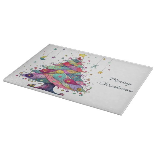 Gekke grillige kerstboom, heldere kleuren, snijplank (Hoek)