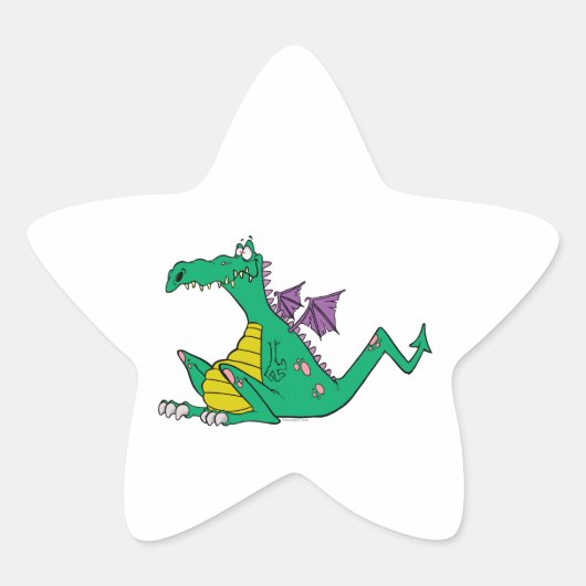 gekke groene cartoon draak ster sticker (Voorkant)