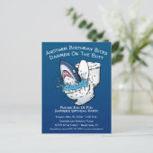 Gekke Haai Verjaardagsuitnodiging Toilet Briefkaart (Staand voorkant)