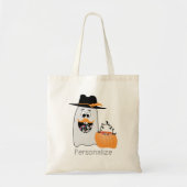 Gekke Halloween Ghost aanpassen Je Snoep wenst Tote Bag (Voorkant)