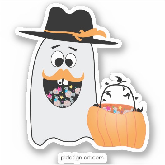 Gekke Halloween Ghost wil je Snoep Sticker (Voorkant)